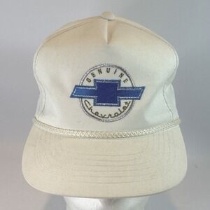 Vintage Genuine Chevrolet Hat Cap Snap Back Rope Brim Embroidered Logo White